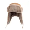 Bérets Hat Pu Leather Light Board Lei Feng Cap pour hommes Femmes Outdoor Protection d'oreille chaude Riding Windproof Snow Bomber Chapeaux