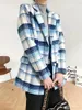 Women's Suits Blue Plaid Woollen Blazer Suit Mature Women Office Casual Commute All-Match Formal Clothing Lady Temperament Coat