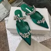 البغال الصندل Lurum Crystal Satin Mule Slides 100 ٪ من المصمم الجلدي الحقيقي المصمم الخارجي الفاخرة من الساتان الساتان المصنوع من مصنوعة من أصابع القدم الموجهة 35-42