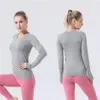 LL 2023 Justera kvinnors yoga långa ärmar Lu 2.0 Solid Color Nude Sportsformning midja tätt fitness Löst jogging sportkläder kvinnors