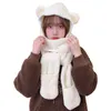 Bérets Femme Hiver Mode Chapeau Dessin Animé Mignon Ours Nouveauté Bonnets Casquettes Chaud En Peluche Écharpe Ensemble Casual Solide Une Pièce Cap PresentBerets