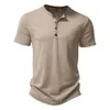 Mens TShirts Henley Collar Summer Casual Solid Color Short Sleeve Shirt for Polo men High Qualitys Shirts 230404