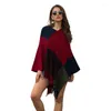 Halsdukar kvinnor poncho cape asymmetrisk tofs stickad sjal wrap pullover tröja