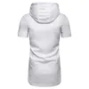 Camisetas masculinas Homens de verão Extended Longline com capuz xadrez com capuz de streetwear drawstring algodão com zíper casual capuz tee homme