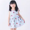 Mädchenkleider 2023 Baumwolle Leinen Mädchen Sommerkleid Kinder Puppe Kragen Weste Kinder Ärmellos Blumen Prinzessin Baby Kleidung Gelb Blau