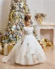 Robes de fille robe à fleurs blanc moelleux Tulle Champagne dentelle Applique mariage élégant enfant princesse première Communion fête