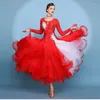 Stage Wear Ballroom Competition Dance Dress Women 2023 Design Lady's Performance Long Sleeve Red Modern Waltz Dresses