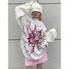 Women's Sweaters Cartoon Printed Sweater Y2K Aesthetics Harajuku Kawaii Pullover Grunge FairycoreSweet Jumper White Knitted Electronic Girl