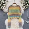 Kvinnors tröjor Fashion Retro Lazy Stripe Sweater Loose Slim Autumn Winter Long-Sleeve Casual Knit Pullover Tops Blusa Inverno Feminina