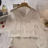 Women's Blouses Women's Hollow Crochet Shirt Sweet French Tops Chic V Neck Blouse Top Loose Long Sleeves Chiffon For Daily Dating