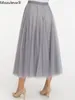 Rokken Mozuleva geplooide rok voor vrouwen Lang geplooide gaas stiksel A-lijn rok veer hoge taille swingrok meisjes kawaii rok 230404