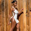 Casual Kleider 2023 Damen Minikleid Weiß Seitenausschnitt Ärmellos Tiefer V-Ausschnitt Bodycon Sexy Chic Club Sommer