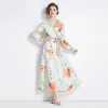 Podstawowe sukienki swobodne wiosna jesień Kobiety kwiatowy nadruk koronkowy pasek w górę wysoki talia Slim Maxi Sukienka pasa pasa paskowego latarnia