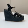 Sandálias clássicas sapatos de verão quente última moda mesa de água grossa sapatos femininos de salto alto 12,5 cm de salto alto couro envernizado feminino sandália casual sapato de fábrica 35-41