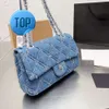 Classic Denim Blue CC Flap Bag Luxury Designer Women's Handbag Crossbody Tote Shopping Shoulder Vintage Embroidery Print Silver Hardware 3 Sizesk