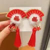 Hair Accessories Tassel Children Red Bow Hairpin Fan Plush Chinese Year Headwear Tang Suit Clip Ancient Style