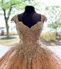 Glitter Champagne Gold Sequin Quinceanera Dresses Crystals Beaded Princess Brithday Celebrity Gowns Floor Length Sweet 16 Girls Party Prom Dress