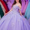 Lavanda Vestidos de quinceañera mexicanos hechos a mano 3D apliques florales cuentas cumpleaños princesa Vestidos de baile formales Vestidos XV 15 Anos