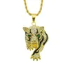 Hip Hop Rapper pingente de diamante brilhante colar de ouro criativo brilhante tigre feroz pingente de zircão completo cobre micro-inset zircão joias colar de corda de 75 cm 1937