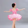 Bühnenkleidung Mädchen Rosa Tutu Ballettkleid Kurz- / Langarm Pailletten Tanz Für Kinder Prinzessin Professionelle Kostüm Frauen