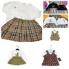 Lente en herfst designer set voor babymeisjes met lange mouwen, blouserok, tweedelig katoen, high-end briefsplitspak, maat 90-160 cm h010