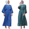 Ethnische Kleidung Mode Streifen Muslimische Frauen Langes Maxikleid Dubai Abaya Jilbab Türkischer Kaftan Kordelzug Partykleid Islamischer Naher Osten