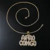 Hip Hop Rapper Men shiny diamond pendant gold silver necklace AFROCONGO pendant zircon jewelry night club accessory sweater rope chain chain 60cm 1936