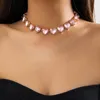 Pink Heart Crystal Short Choker Necklace for Women Trendy Wedding Collar on Neck Accessories 2023 Fashion Jewelry Female Gifts