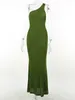 Casual Dresses Habbris Sexy Backless One Shoulder Bodycon Maxi Dress Party Club Outfits For Women 2023 Green Split Long Booty