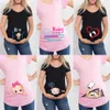출산 탑 티 여름 재미있는 만화 프린트 출산 핑크 의류 플러스 크기 짧은 소매 임신 티셔츠 여자 티셔츠 230404
