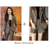 Women's Two Piece Pants Tesco Khaki Print Women Jacket 2 Suit Senior Blazer Pantsuits For Office Lady Formal Shorts Suits Working Mujer