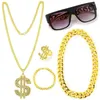 Necklace Earrings Set 5Pcs/Set Vintage Disco Jewelry For Men Hippie Golden Glasses Bracelet 70s 80s Accessories Parties