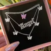Multi-layer Necklaces for Women Butterfly Letter ANGEL Pendant Thick Chain Thin Chain Necklace