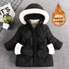 Manteau d'hiver en duvet pour filles, veste, envoyer des gants, épais et chaud, col en fourrure de princesse, capuche, fermeture éclair, vêtements d'extérieur, Parka rembourrée en coton pour enfants