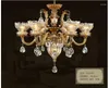 Chandeliers European Brass Chandelier Light Fixture E14 Antique Pendant Vintage Copper Crystal Lamp Lustres Lighting D