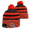 Homens de malha com punho pom cleveland beanies chi bobble chapéus esporte malha chapéu listrado lã lateral quente beanies boné para mulher a19