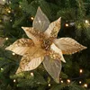 Decorazioni natalizie Fiori Simulazione fai-da-te Toppers albero Ornamenti Paillettes glitter dorate Decorazione in rete fatta a mano