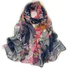 Halsdukar Fashion Flower Chiffon Georgette Scarf For Women Printing Long Soft Wrap Shawl Beach Kerchief Foulard Hijabs