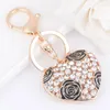 Porte-clés mignon strass cristal forme de coeur rose Roses porte-clés amour symbole fleur porte-clés porte-anneau pendentif porte-clés