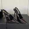 Moda de luxo senhoras sandálias preto couro patente romano salto alto senhoras exclusivo carta vestido de casamento sapatos sexy tamanho 35-40