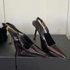 Sandali da donna di lusso alla moda in vernice nera con tacco alto romano da donna, abito da lettera unico, scarpe sexy da sposa taglia 35-40