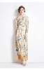 Grundläggande casual klänningar Runway Flower Long Maxi Dress Women Slow Down Neck Long Sleeve Vacation Beach Dresses Female 2024 Spring Summer New