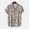 Men's Casual Shirts Sexy Leopard Print Mens Hawaiian Shirt Summer Short Seleeve Quick Dry Beach Shirts Men Holiday Aloha Rock Party Shirt 230404