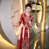 Roupas étnicas Casamento Terno Bordado Noiva Lantejoulas Beading Borlas Vestidos de Casamento Chinês Tradicional Cheongsam