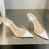 Gianvit Ross Sandálias de salto agulha Sapato de festa de designer 8,5 cm tiras de tornozelo pontiagudas dedo aberto PVC filme transparente geléia cor moda sapatos de fábrica de alta qualidade