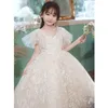 White Cute Ball Gown Flower Girl Ruffles Combined Hand Made Floral Baby First Party Wedding Wear Communion Pageant Dresses Gowns 403