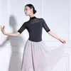 Vêtements de scène Ballet danse justaucorps femmes demi manches col haut gymnastique danse Costume adulte ballerine Dancewear justaucorps