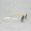 2023 Designer Glasögon Nya naturliga trä solglasögon män runt svart vit buffel horn klara glasögon metall ram oculos trä nyanser för sommartillbehör