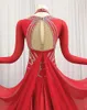 Stadiumkleding Lange Mouw Rode Walsdansen Jurk Dames Moderne Ballroom Competitie Dansjurken Hoge kwaliteit standaard rok