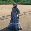 Robes de soirée bleu à manches longues robe de soirée musulmane de luxe dubaï femmes arabe formelle 2023 grande taille robes de caftan marocain